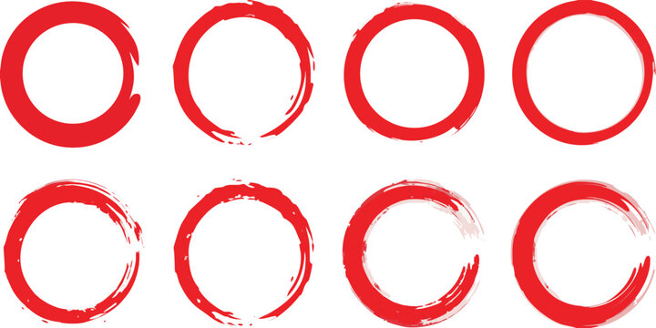 Set of vector textured circles. Collection of round paint brush strokes. Grungy black Chinese ink dot set. Paintbrush line