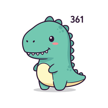 Cute Cartoon Dinosaur Illustration with Number 361