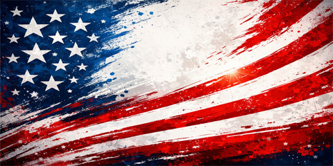 American flag grunge background with red ink splat and paint splatter design featuring a dirty texture and artistic vector illustration for a patriotic backdrop string © RazuAhmed
