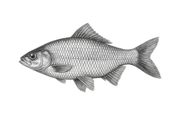 Obraz premium Detailed Carp Fish Drawing on transparent background in monochrome style