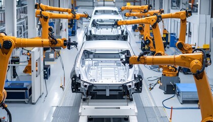 Car Factory  Automated Robot Arm Assembly Line Manufacturing