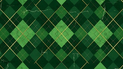 Seamless Argyle Pattern Background in Dark Green Tones with Gold Accents