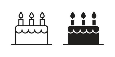 Cake birthday icons on white background - editable stroke vector illustration for web and mobile