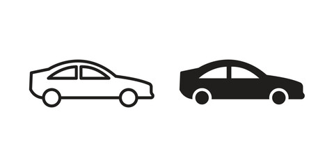 Fototapeta premium Car side view icons on white background - editable stroke vector illustration for web and mobile