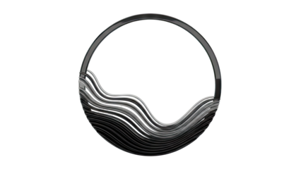 Abstract Wavy Black and Silver Form within a Circle