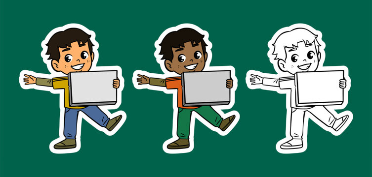 Boy Presenting a Blank Sign Board Cartoon Illustration