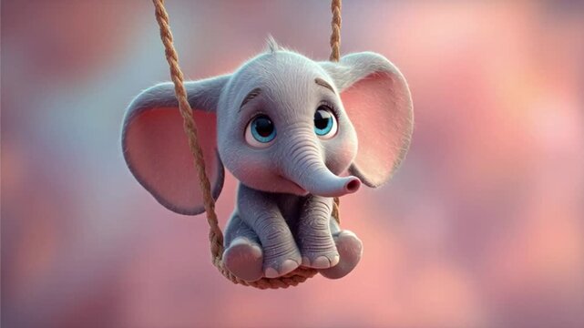 Cute baby elephant cartoon with big expressive eyes, designed in a soft and heartwarming style