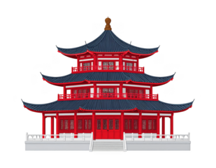 Chinese pagoda architecture illustration isolated on white background.