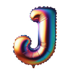 Holographic Foil Balloon Capital Letter J with Iridescent Rainbow Colors on White Background