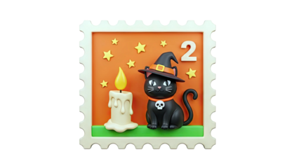 Halloween Witch Cat and Candle Stamp Design