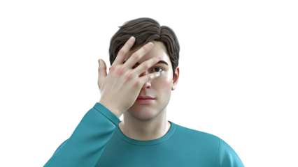 Man covering eye with hand
