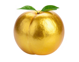 Golden peach for longevity, isolated on white background.