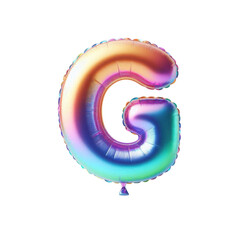 3D Iridescent Rainbow Foil Balloon Letter G Isolated on White Background