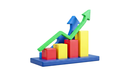 3D Bar Chart with Upward Arrows