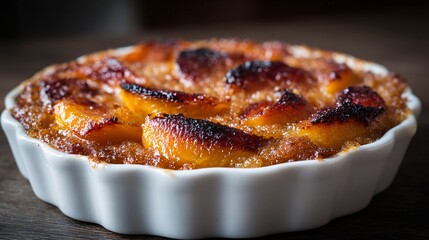 Grilled peach cobbler with peach skins left on for texture, rustic authenticity