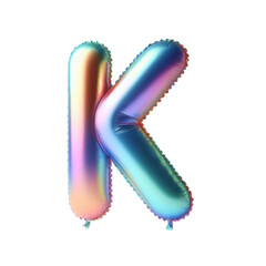 3D Iridescent Rainbow Foil Balloon Letter K Isolated on White Background
