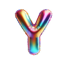 3D Iridescent Rainbow Foil Balloon Letter Y Isolated on White Background