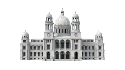 Grand White Neo-Classical Building with Domes and Clock Towers