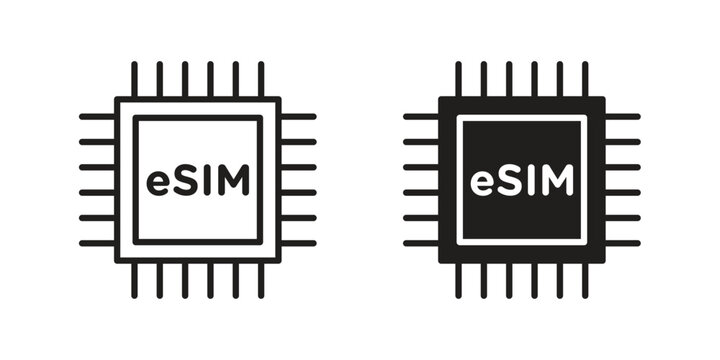ESIM icons on white background - editable stroke vector illustration for web and mobile