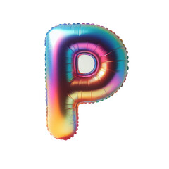 3D Iridescent Rainbow Foil Balloon Letter P Isolated on White Background