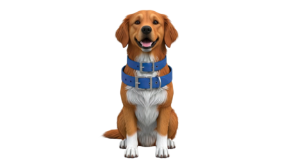 Golden Retriever Dog Wearing Two Blue Collars