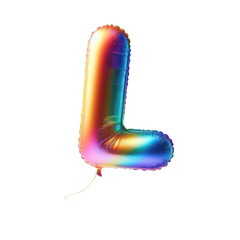 3D Iridescent Rainbow Foil Balloon Letter L Isolated on White Background