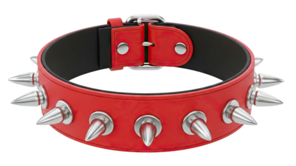 Red Leather Spiked Collar