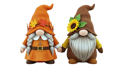 Two Autumn Gnomes Holding Hands