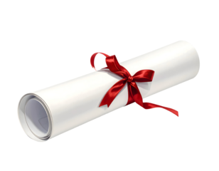 Rolled diploma with red ribbon