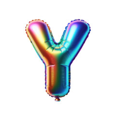 3D Iridescent Rainbow Foil Balloon Letter Y Isolated on White Background