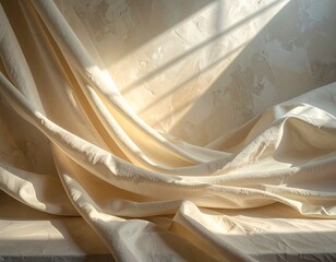Soft fabric background with diagonal light shadow and gentle folds creating a serene atmosphere