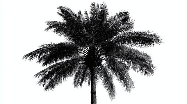 An artistic, high-contrast, black and white image of a majestic palm tree, exuding a sense of tranquility and simplicity