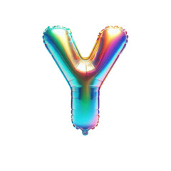 3D Iridescent Rainbow Foil Balloon Letter Y Isolated on White Background