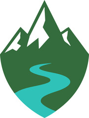 Minimalist Mountain and River Logo Icon Design