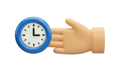 3D Cartoon Hand Holding a Blue Clock