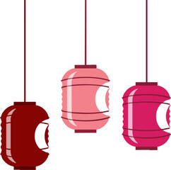 Fototapeta premium Three decorative hanging Asian lanterns graphic illustration