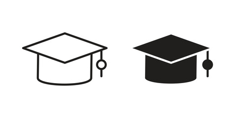 Graduation cap icons on white background - editable stroke vector illustration for web and mobile