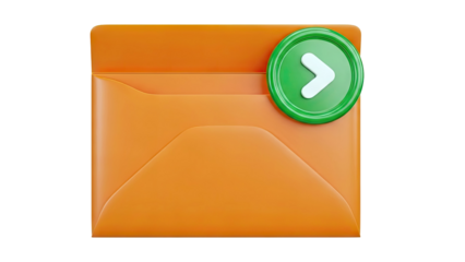 Orange Envelope with Green Check Mark and Arrow Icon