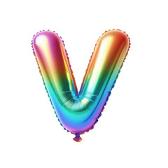3D Iridescent Rainbow Foil Balloon Letter V Isolated on White Background