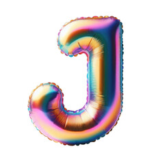Holographic Foil Balloon Capital Letter J with Iridescent Rainbow Colors on White Background