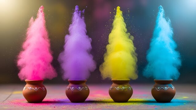 Vibrant holi celebrations with colorful powder explosions happy holi festival