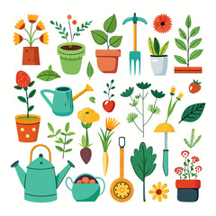 Colorful Gardening Tools and Plants Vector Illustration Pattern Design
