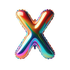 3D Iridescent Rainbow Foil Balloon Letter X Isolated on White Background