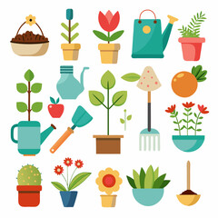 Flat design gardening tools and plants arranged symmetrically pattern