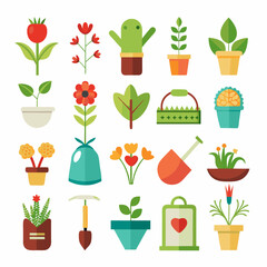 Flat design gardening icons set for springtime projects