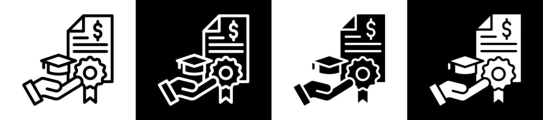 Fototapeta premium Academic Grant Icon Set In Black And White Filled Style Collection 