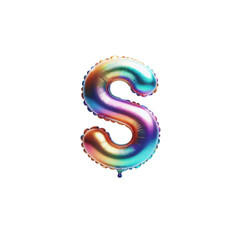 3D Iridescent Rainbow Foil Balloon Letter S Isolated on White Background