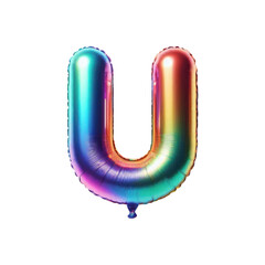 3D Iridescent Rainbow Foil Balloon Letter U Isolated on White Background