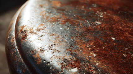 A close-up shot of a rusty metal surface, showcasing the effects of corrosion and decay. The textures and tones create a sense of age and weathering