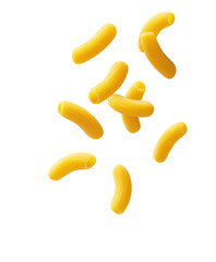 Pasta tubes floating against a stark black backdrop